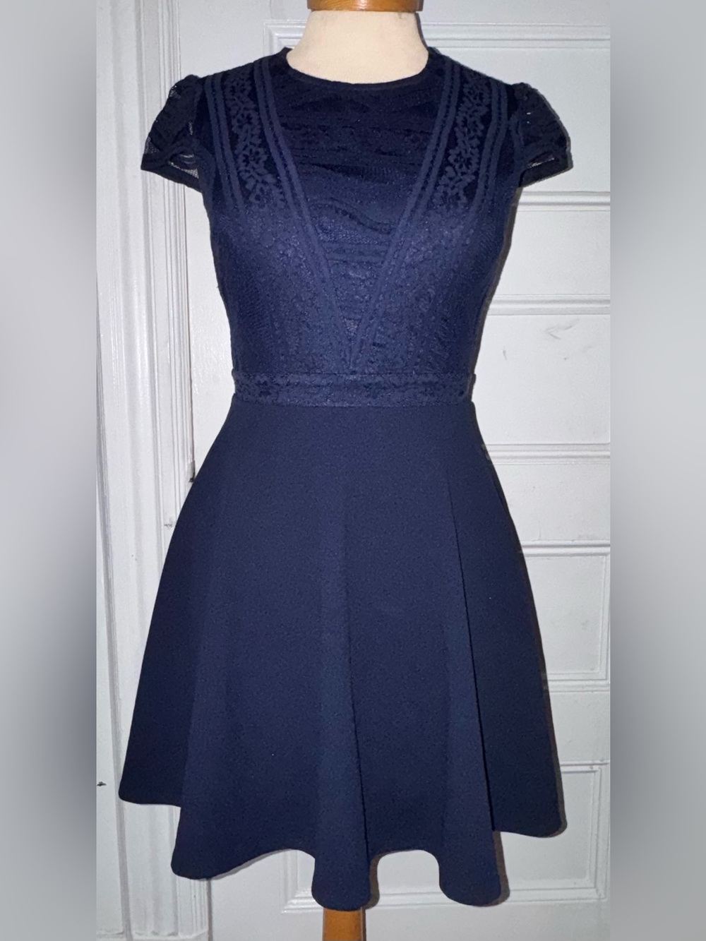 Navy Lace Fit-and-Flare Dress - Women city studio brand